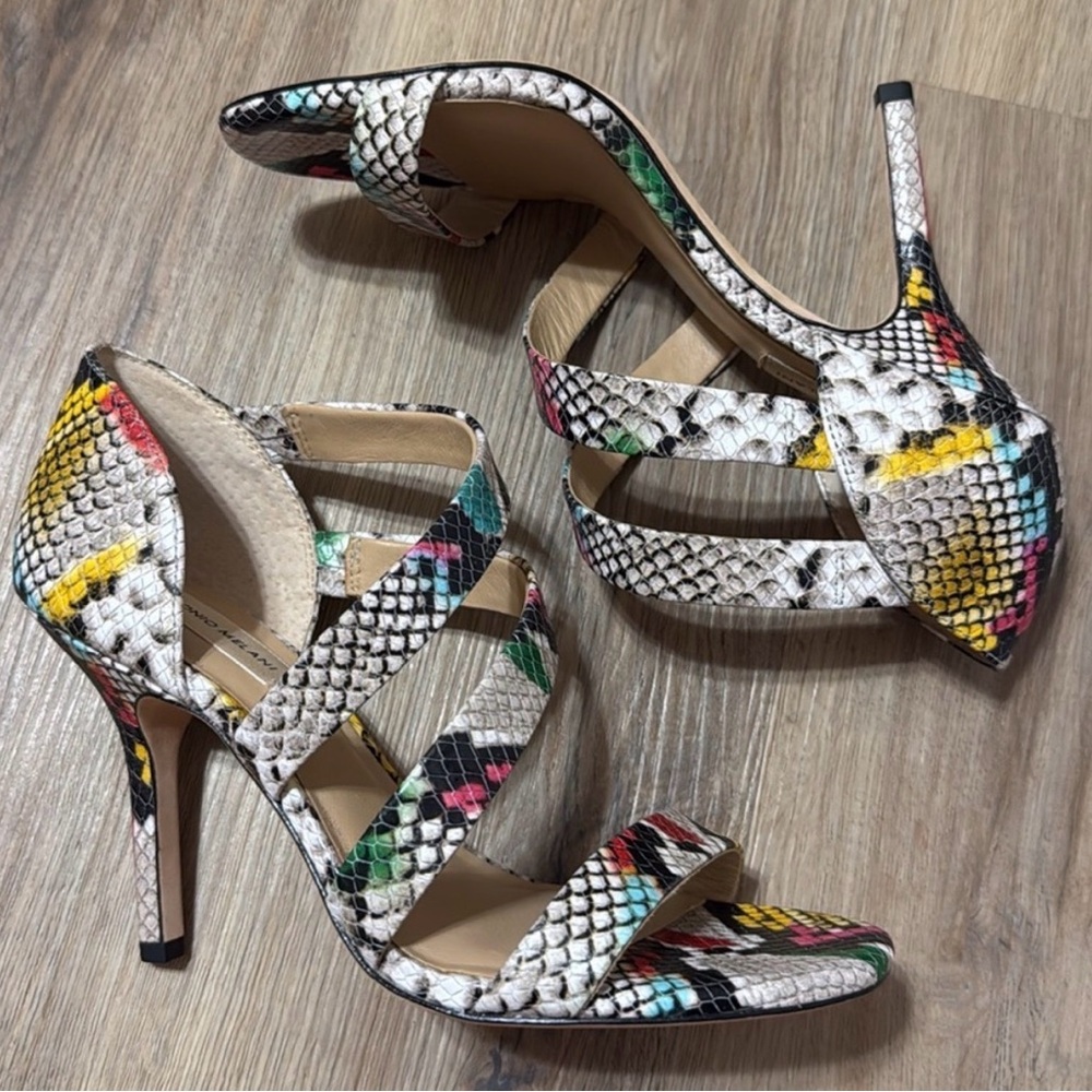 Antonio Melani Rainbow Snakeskin Strappy Stiletto Heels Size 9 New In Box